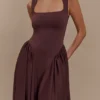 Vestido midi de jersey scuba Sharon – Marrón cacao Vestido midi de jersey scuba Sharon – Marrón cacao