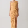Vestido midi de lino Birgit con detalles metálicos – Melocotón intenso Vestido midi de lino Birgit con detalles metálicos – Melocotón intenso