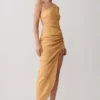 Vestido midi de lino Birgit con detalles metálicos – Melocotón intenso Vestido midi de lino Birgit con detalles metálicos – Melocotón intenso