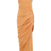 Vestido midi de lino Birgit con detalles metálicos – Melocotón intenso Vestido midi de lino Birgit con detalles metálicos – Melocotón intenso