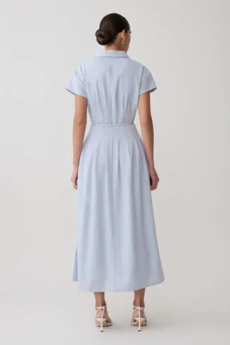 Vestido midi de lino con botones Aysha – Azul aciano