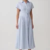 Vestido midi de lino con botones Aysha – Azul aciano Vestido midi de lino con botones Aysha – Azul aciano
