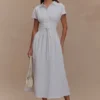 Vestido midi de lino con botones Aysha – Blanco Vestido midi de lino con botones Aysha – Blanco
