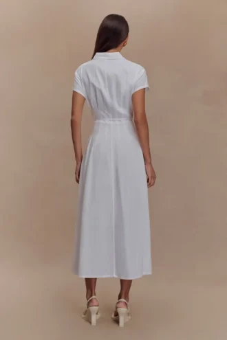 Vestido midi de lino con botones Aysha – Blanco