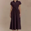 Vestido midi de lino con botones Aysha – Chocolate Vestido midi de lino con botones Aysha – Chocolate