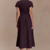 Vestido midi de lino con botones Aysha – Chocolate Vestido midi de lino con botones Aysha – Chocolate