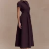 Vestido midi de lino con botones Aysha – Chocolate Vestido midi de lino con botones Aysha – Chocolate
