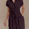 Vestido midi de lino con botones Aysha – Chocolate Vestido midi de lino con botones Aysha – Chocolate