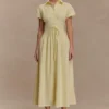 Vestido midi de lino con botones Aysha – Limón Vestido midi de lino con botones Aysha – Limón