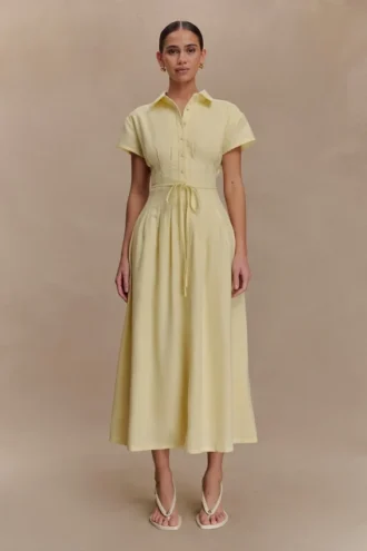 Vestido midi de lino con botones Aysha – Limón