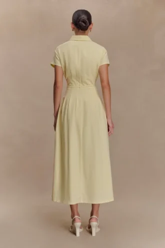 Vestido midi de lino con botones Aysha – Limón