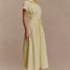 Vestido midi de lino con botones Aysha – Limón Vestido midi de lino con botones Aysha – Limón