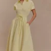 Vestido midi de lino con botones Aysha – Limón Vestido midi de lino con botones Aysha – Limón