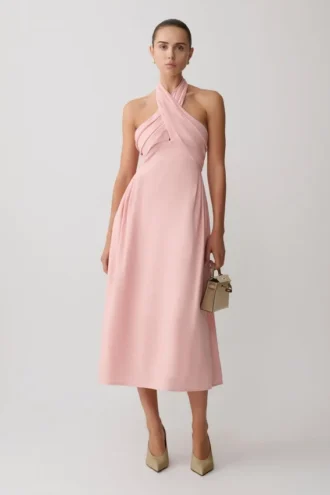 Vestido midi de lino con cuello halter Rosie – Rosa