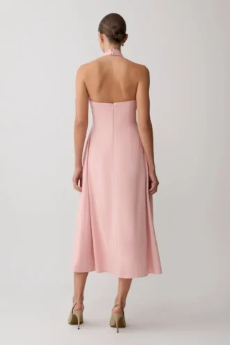 Vestido midi de lino con cuello halter Rosie – Rosa