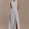 Vestido midi de lino fruncido Dante – Blanco Vestido midi de lino fruncido Dante – Blanco