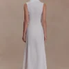 Vestido midi de lino fruncido Dante – Blanco Vestido midi de lino fruncido Dante – Blanco