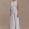 Vestido midi de lino fruncido Dante – Blanco Vestido midi de lino fruncido Dante – Blanco