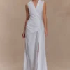 Vestido midi de lino fruncido Dante – Blanco Vestido midi de lino fruncido Dante – Blanco