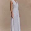 Vestido midi de lino fruncido Dante – Blanco Vestido midi de lino fruncido Dante – Blanco