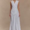 Vestido midi de lino fruncido Dante – Blanco Vestido midi de lino fruncido Dante – Blanco