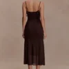 Vestido midi de malla fruncida Willa – Chocolate Vestido midi de malla fruncida Willa – Chocolate