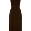 Vestido midi de malla fruncida Willa – Chocolate Vestido midi de malla fruncida Willa – Chocolate