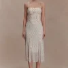 Vestido midi de malla fruncida Willa – Lunares Vestido midi de malla fruncida Willa – Lunares