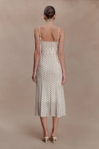 Vestido midi de malla fruncida Willa – Lunares