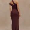 Vestido midi de modal con un solo hombro Anastasia – Caoba