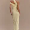 Vestido midi de modal de un solo hombro Anastasia – Limón pálido Vestido midi de modal de un solo hombro Anastasia – Limón pálido