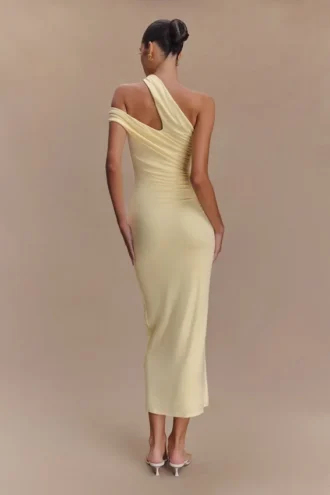 Vestido midi de modal de un solo hombro Anastasia – Limón pálido