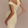 Vestido midi de modal de un solo hombro Anastasia – Limón pálido Vestido midi de modal de un solo hombro Anastasia – Limón pálido