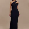 Vestido midi de modal de un solo hombro Anastasia – Negro