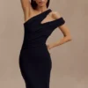 Vestido midi de modal de un solo hombro Anastasia – Negro