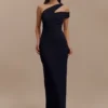 Vestido midi de modal de un solo hombro Anastasia – Negro