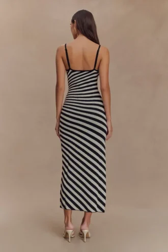 Vestido midi de punto a rayas Raven – Negro/Blanco