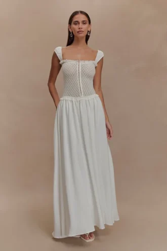 Vestido midi de punto calado Tahlia – Blanco