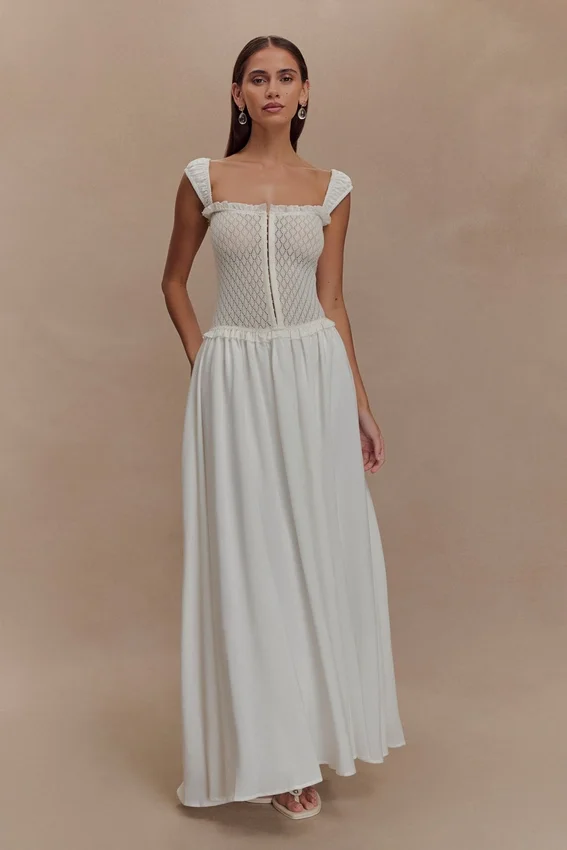 Vestido midi de punto calado Tahlia – Blanco Vestido midi de punto calado Tahlia – Blanco
