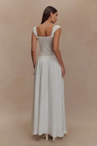 Vestido midi de punto calado Tahlia – Blanco