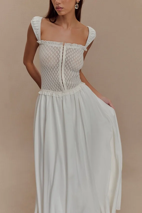 Vestido midi de punto calado Tahlia – Blanco Vestido midi de punto calado Tahlia – Blanco