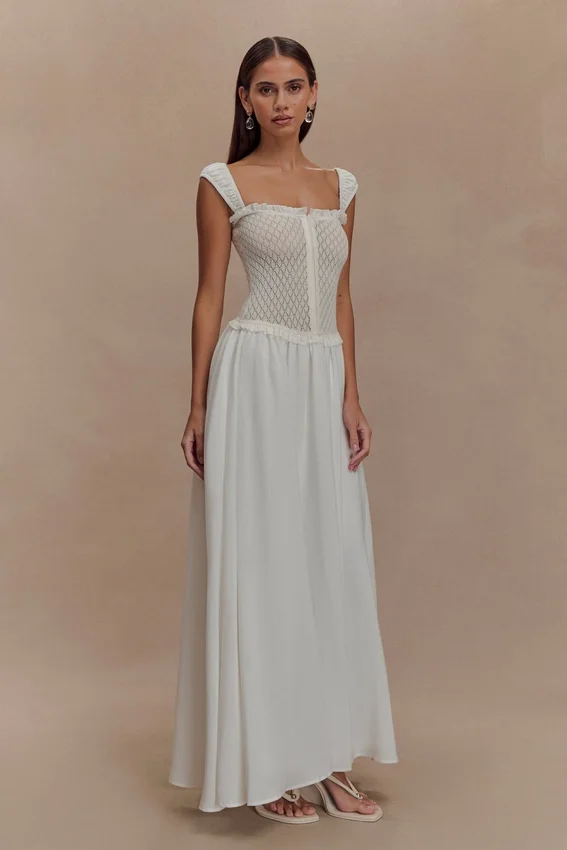Vestido midi de punto calado Tahlia – Blanco Vestido midi de punto calado Tahlia – Blanco