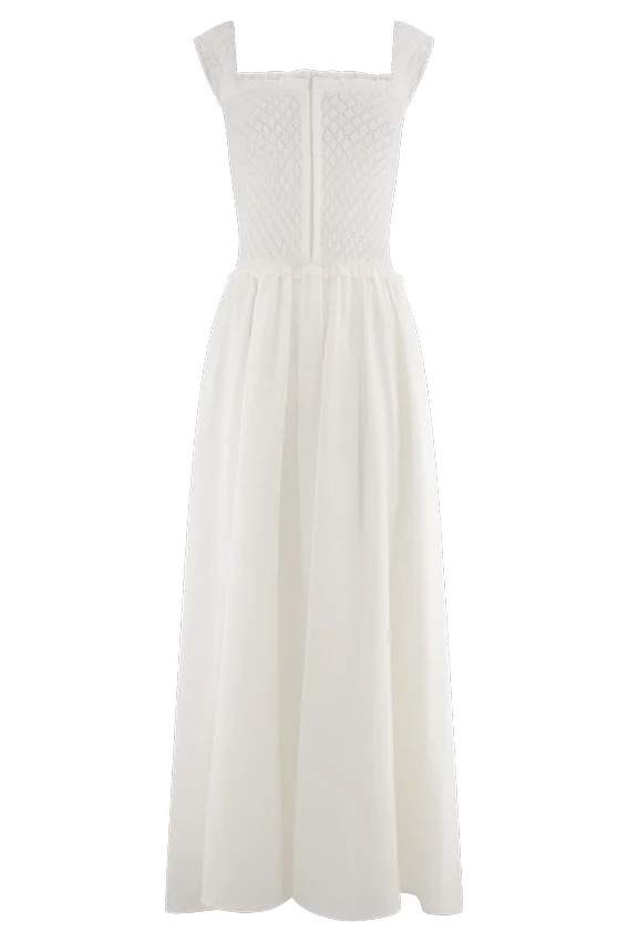 Vestido midi de punto calado Tahlia – Blanco Vestido midi de punto calado Tahlia – Blanco