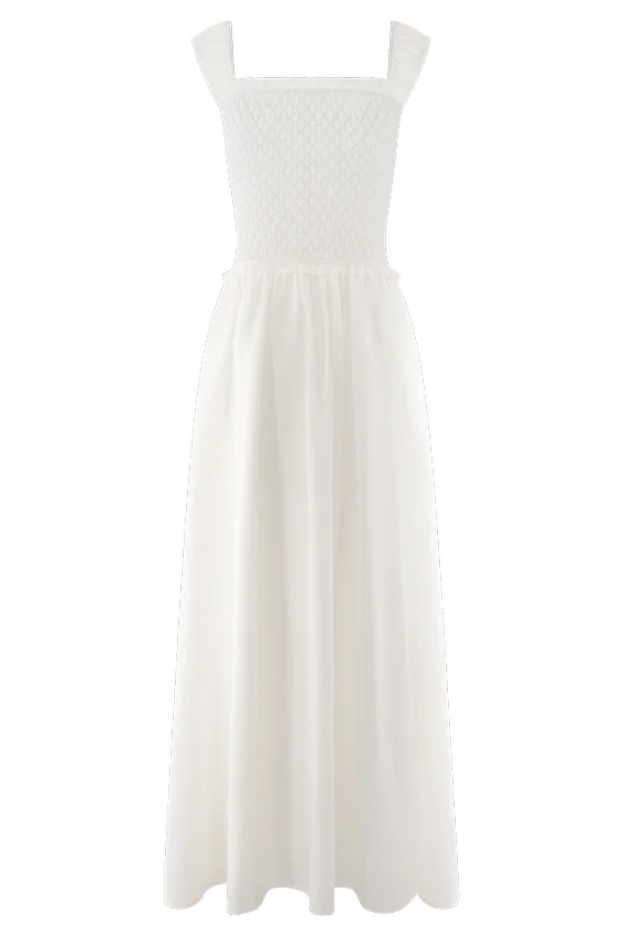 Vestido midi de punto calado Tahlia – Blanco Vestido midi de punto calado Tahlia – Blanco