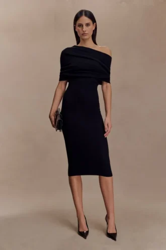 Vestido midi de punto con mezcla de cachemira de Zandie – Negro