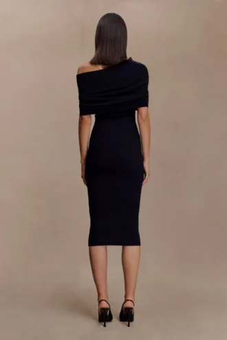 Vestido midi de punto con mezcla de cachemira de Zandie – Negro