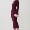 Vestido midi de punto con volantes Amirose – Ciruela Vestido midi de punto con volantes Amirose – Ciruela