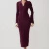 Vestido midi de punto con volantes Amirose – Ciruela Vestido midi de punto con volantes Amirose – Ciruela