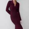 Vestido midi de punto con volantes Amirose – Ciruela Vestido midi de punto con volantes Amirose – Ciruela