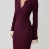 Vestido midi de punto con volantes Amirose – Ciruela Vestido midi de punto con volantes Amirose – Ciruela
